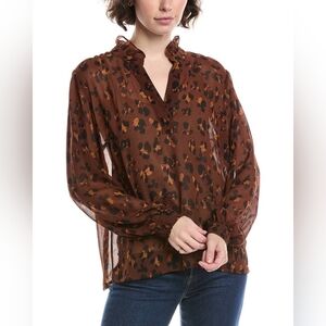 CAbi Obsess Blouse Brown Leopard Print Large New